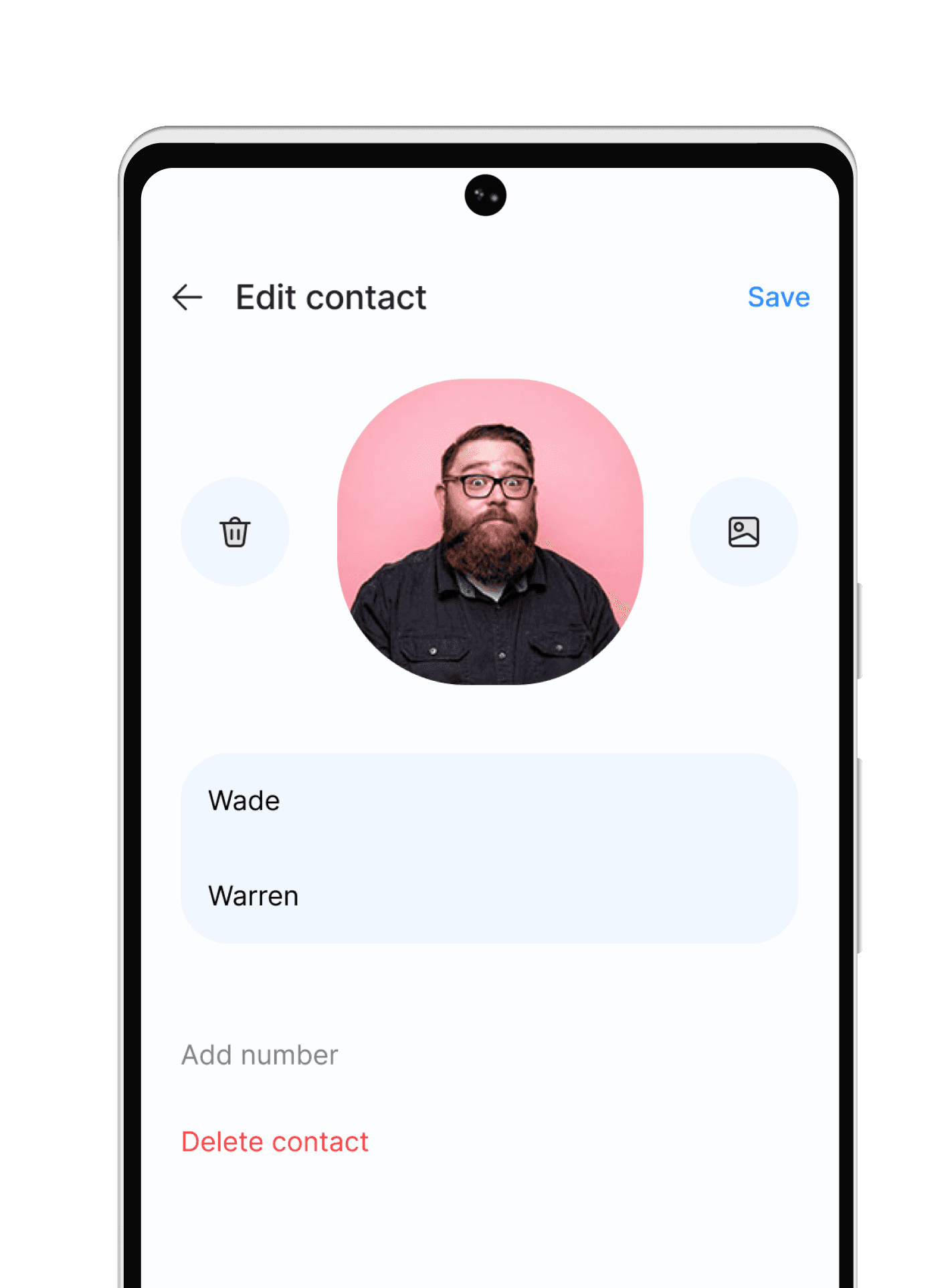 Edit contact screen