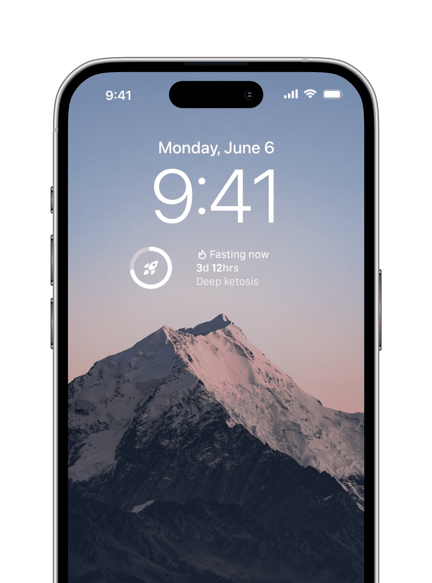 Image of the iPhone lockscreen with fasting widget on it