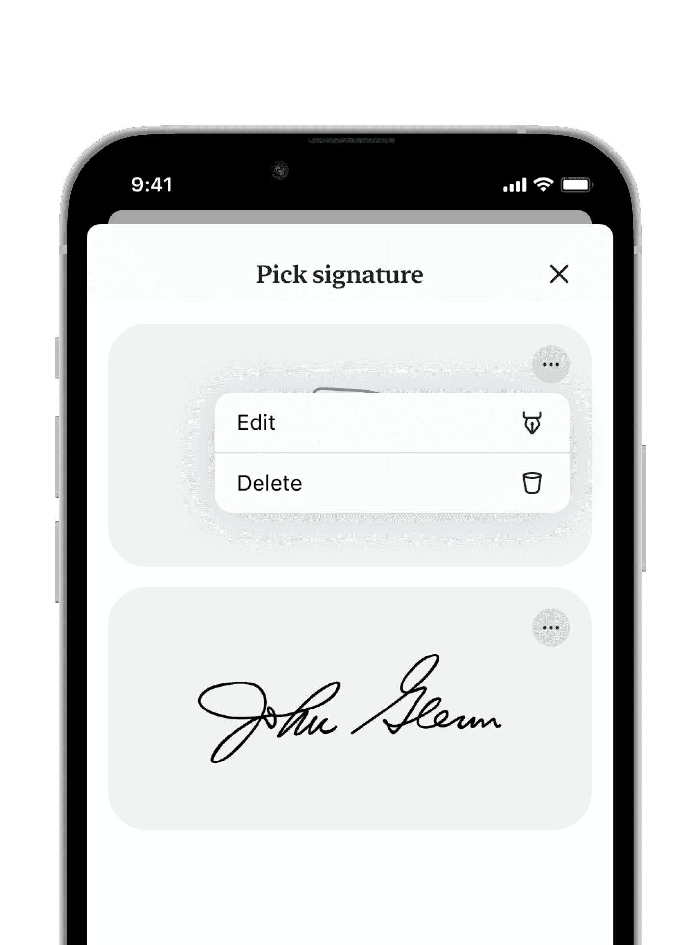 Signer app list of available signatures